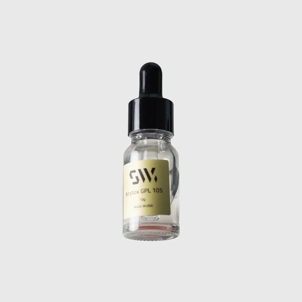 Swagkeys product photograph of a Krytox GPL 105 oil bottle with a black dropper cap.