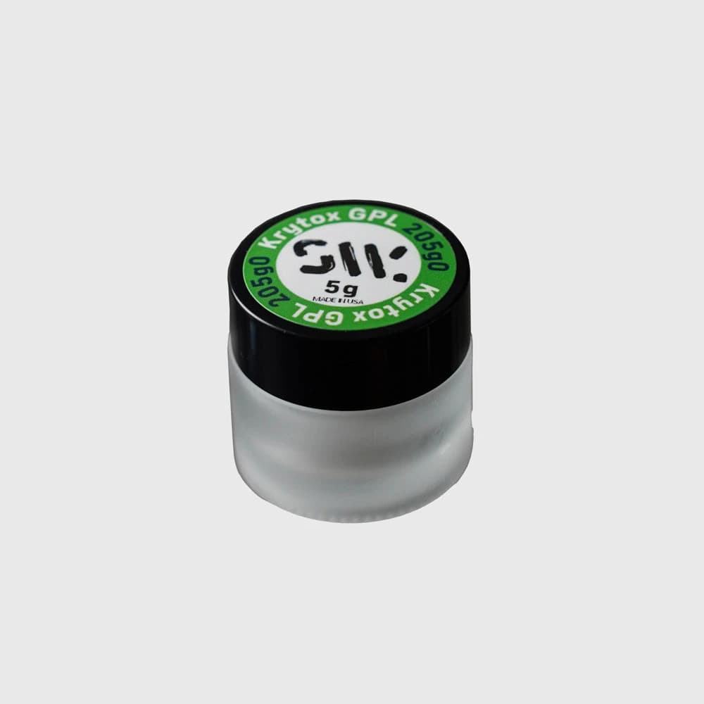 Swagkeys product photograph of a Krytox GPL 205g0 grease jar with a green label on its black lid.